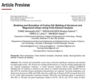 Read more about the article Modeling and Simulation of Friction Stir Welding of Aluminum and Magnesium Alloys Using Finite Element Analysis